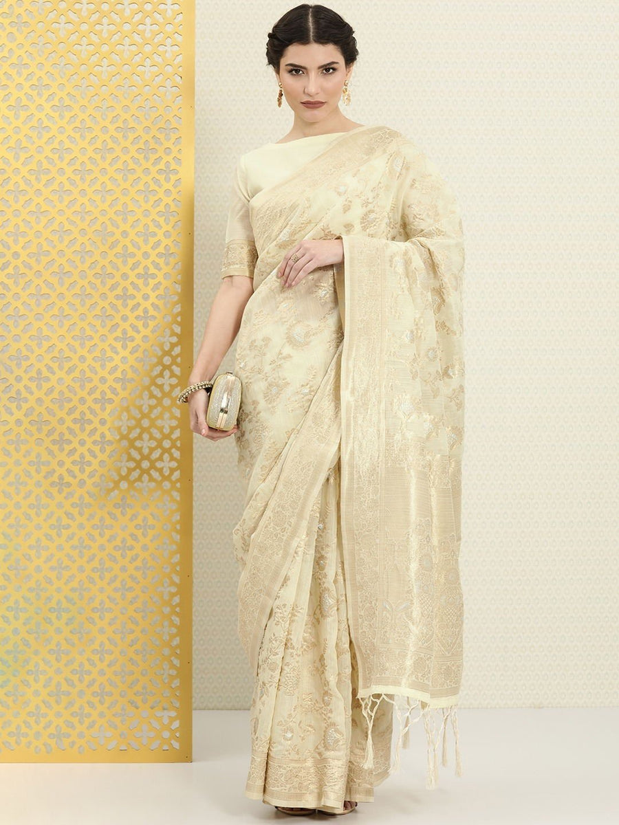 Off white 2025 golden saree