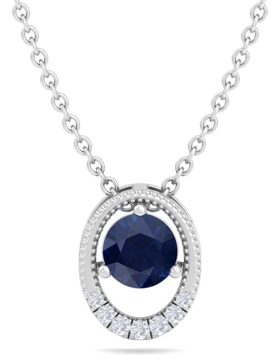 Oval Blue Sapphire & Diamond Pendant - Princess Jewelry
