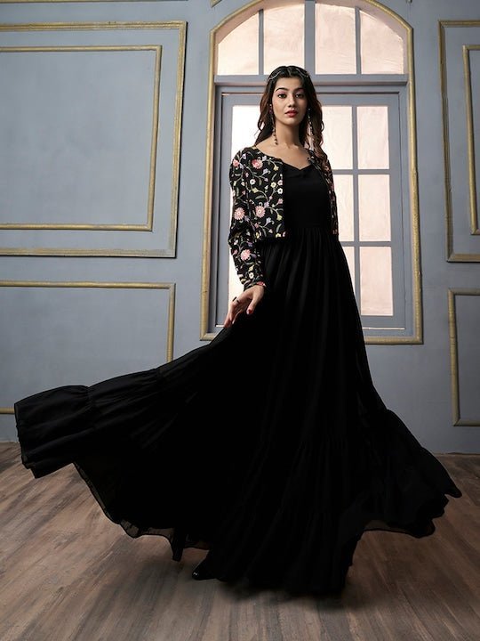 Black Ethnic Dress with Bolero Jacket - Moods and Style