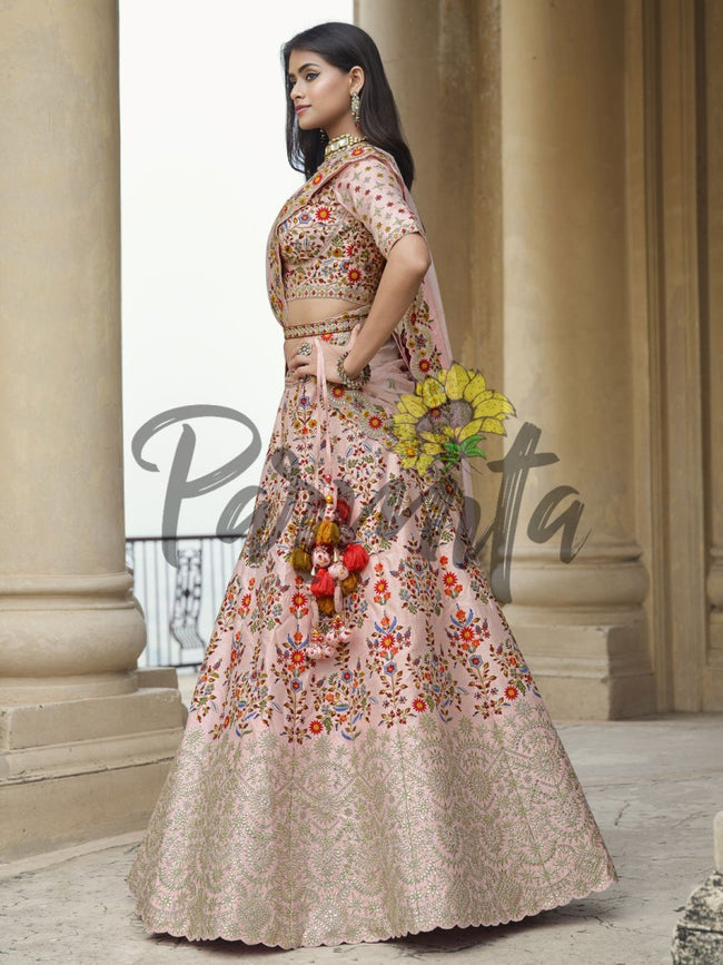 LIGHT PINK EMBROIDERED GEORGETTE UNSTITCHED LEHENGA Manufacturer Supplier  from Surat India