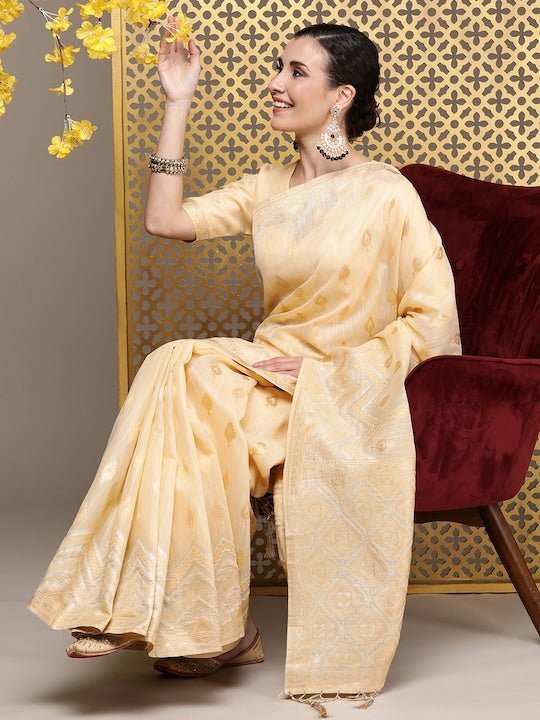 Beige Pure Katan Silk Banarasi Handloom Saree - Tilfi