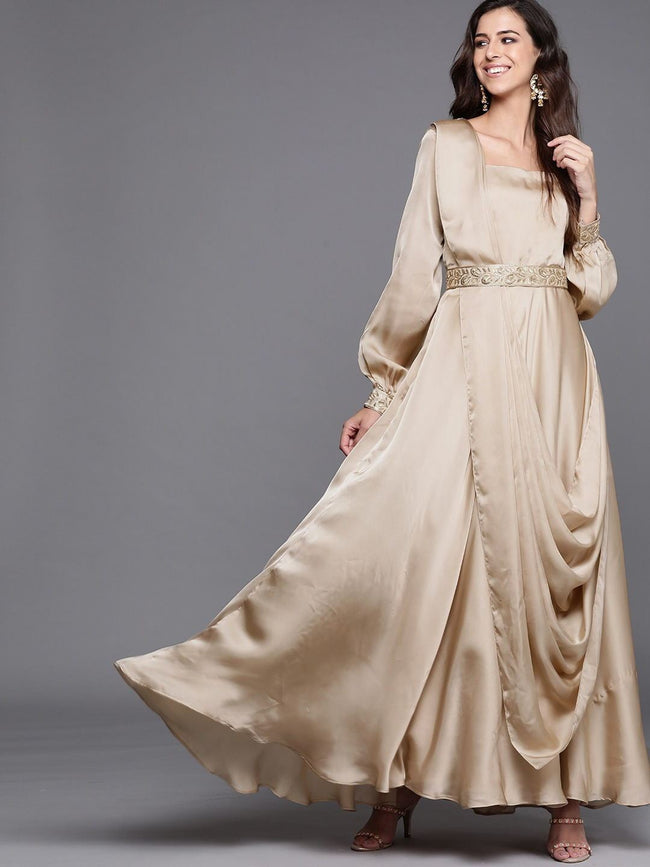 TSVV7860 Pre Draped Saree Style Dress with Sequin Cut dana Embroidery, Attached  dupatta & Belt – Chhabra 555