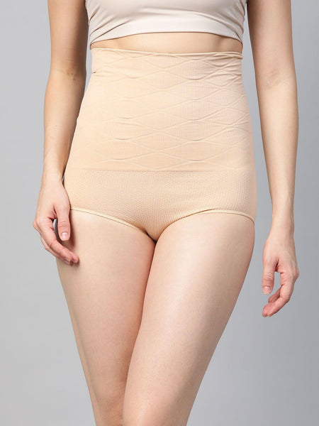 Inddus Women Beige Solid Microfiber Long Tummy Thigh Shapewear