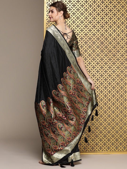 Buy Banarasi Sakura Checks Woven Zari Saree-Rich Black by Designer ABHISHTI  for Women online at Kaarimarket.com