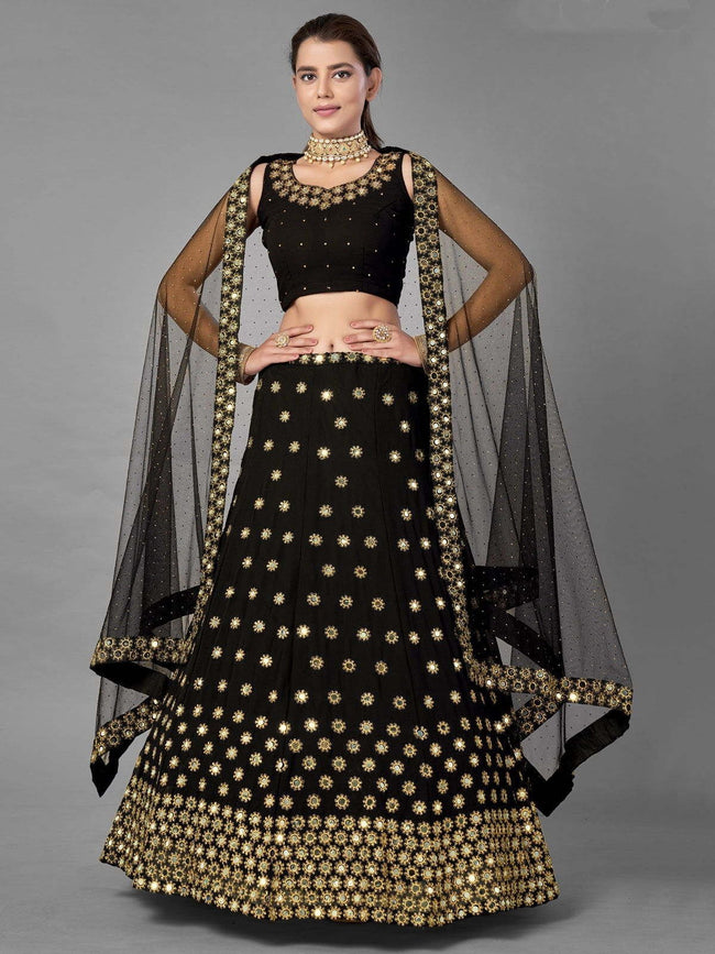 Soch Black Embellished Unstitched Lehenga Choli Set With Dupatta