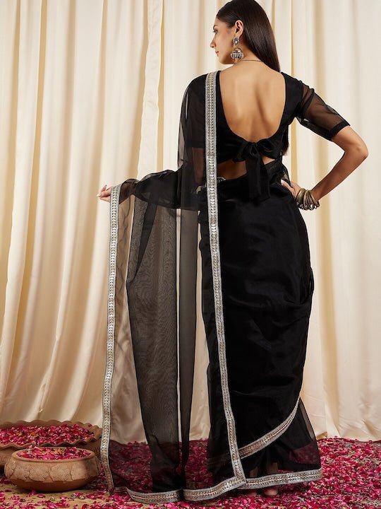 Black Sequins Embellished Organza Saree 4918SR06