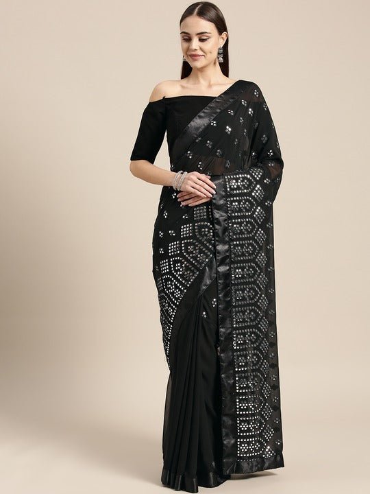 Buy Black Sarees for Women by SATRANI Online | Ajio.com