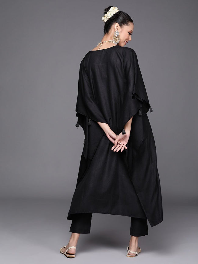 Buy Women Black Striped Georgette A-Line Kaftan Dress