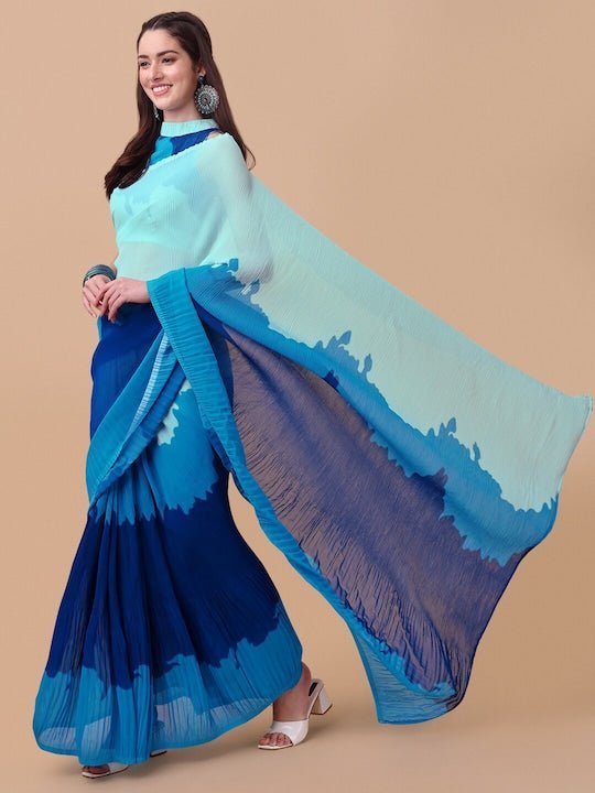 Blue Block Printed Pure Gachi Tussar Silk Saree - Luxurionworld – Luxurion  World