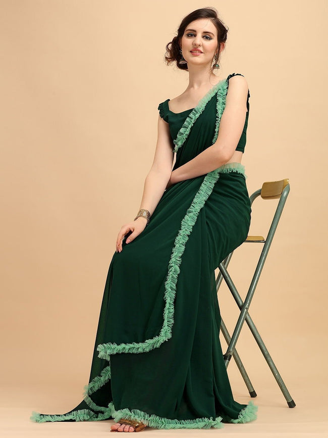 Buy sadika women's solid plain daily wear bottle green georgette saree  Online at Best Prices in India - JioMart.