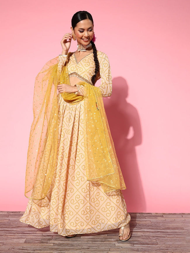 Buy Pink Gotta Patti Georgette Lehenga Choli with Yellow Dupatta Online