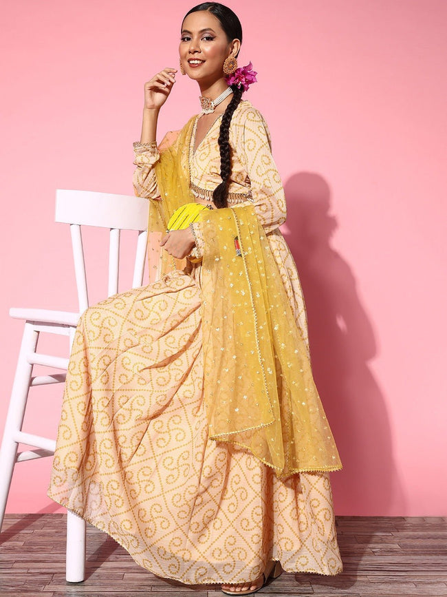 Mirror Work Georgette Lehenga in Yellow and Pink - Etsy