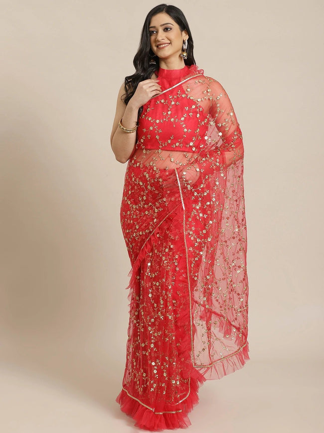 STUNNING PURE RED COLOR SOFT SILK SAREE WITH GOLDEN ZARI WEAVING –  saraethnic