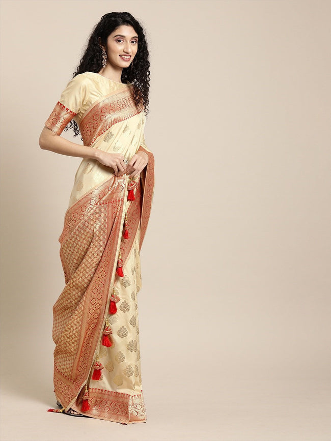 Banarasi Silk Cream and Blue Handloom Saree – Sunasa