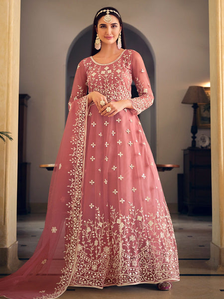 VeroniQ Trends-Bollywood Style Blush Pink Silk Anarkali Gown Dress Indian Party  Wear,Anarkali Suit-VF - VeroniQ Trends