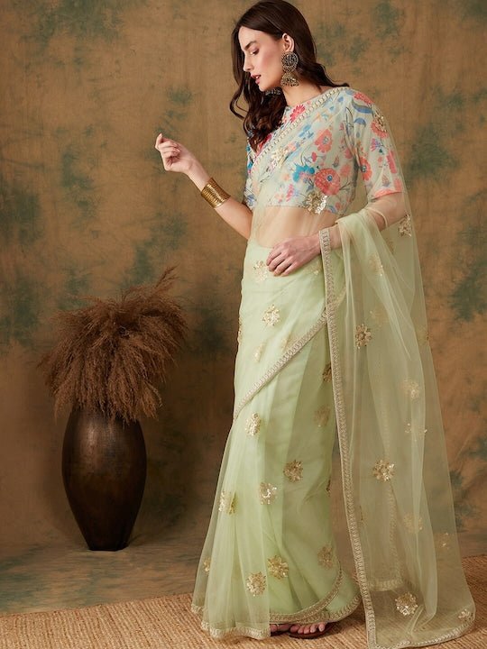 Floral Embroidered Sequined Sarees–