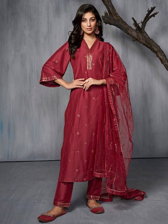 VredeVogel Women Kurta and Trousers Pant Set Silk Blend