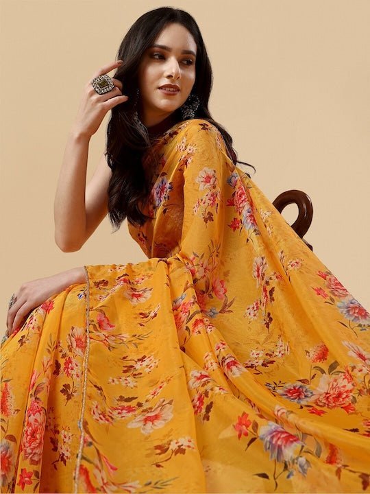 Buy fab99 Women Yellow Floral Organza Saree Online at Best Prices in India  - JioMart.