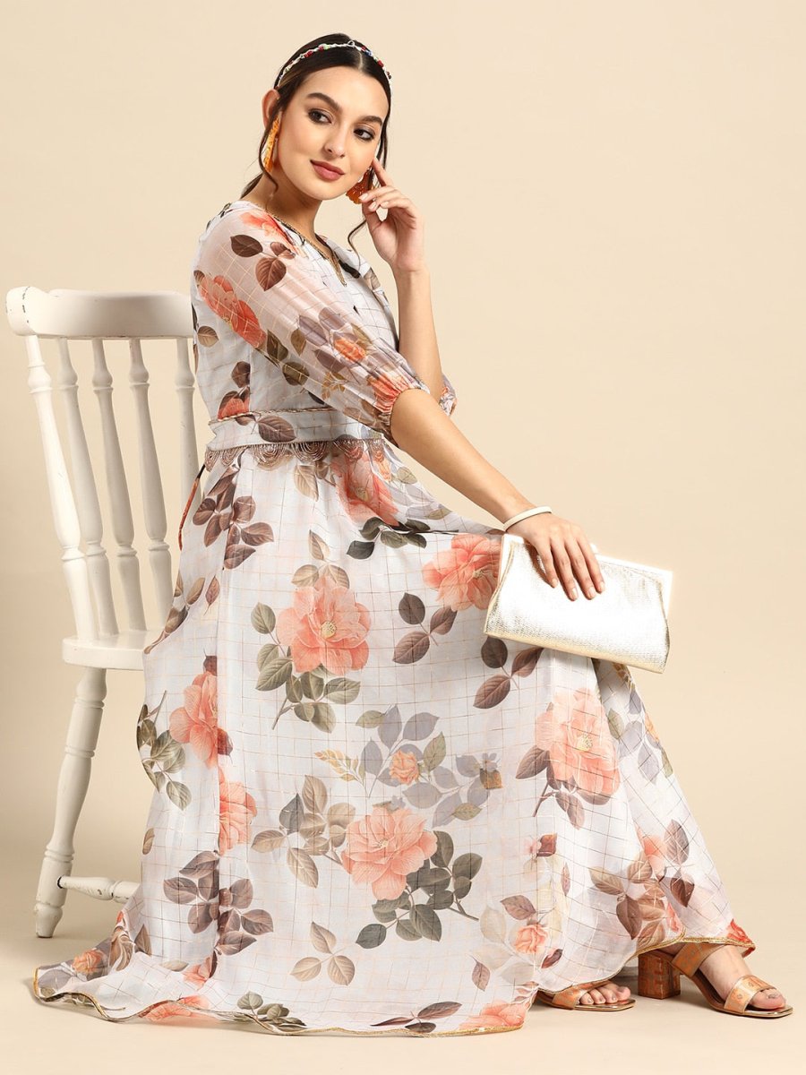 V-neck Flare Sleeve Print Maxi Dress | Floral print chiffon maxi dress, Printed  maxi dress, Maxi dress