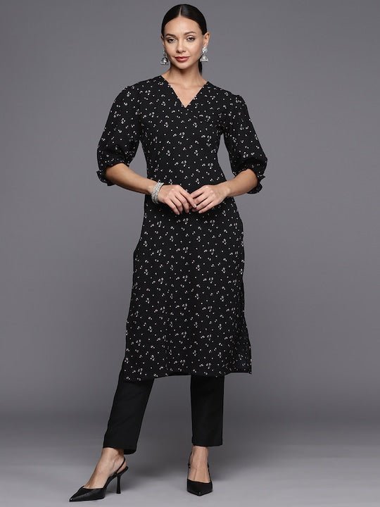Floral Printed Puff Sleeves Kurta With Trousers–