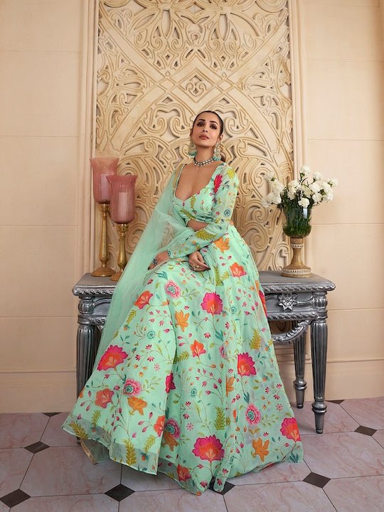 Alluring Partywear Silk Organza Floral Lehenga Set – Panache Haute Couture
