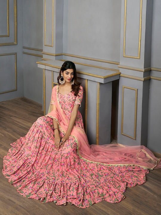 Pink Wedding Sequin Embroidery Lehenga With Long Anarkali Kurta, Nikkah  Indian Flared Traditional Premium Georgette Fabric Outfit for Women - Etsy