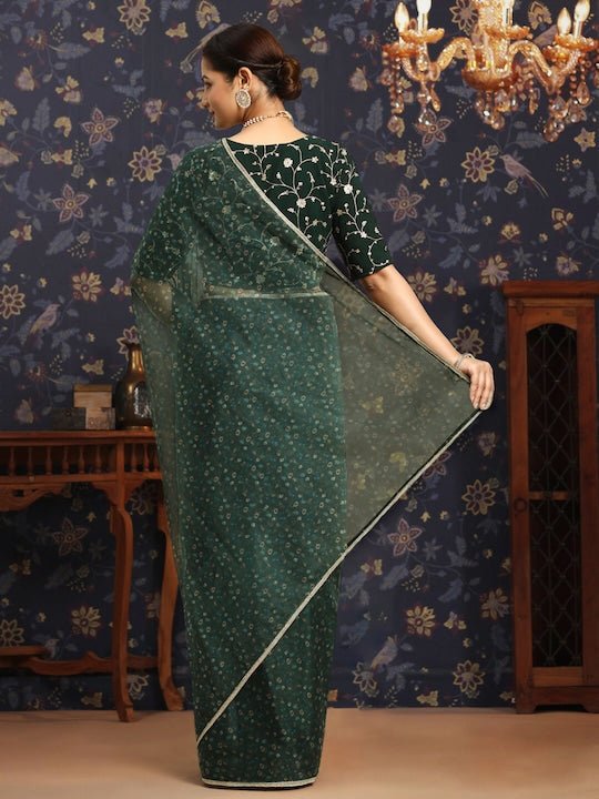 Forest green organza saree – Issa Studio