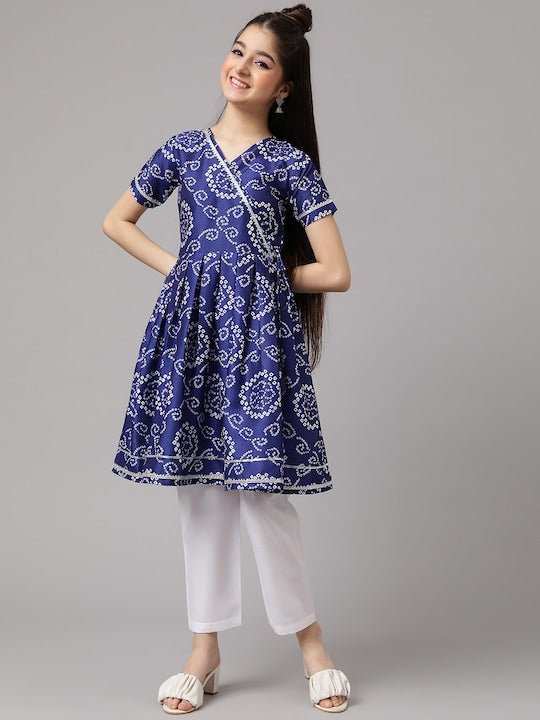 Black Floral Block Printed Angrakha Style Short Kurti – Fabru