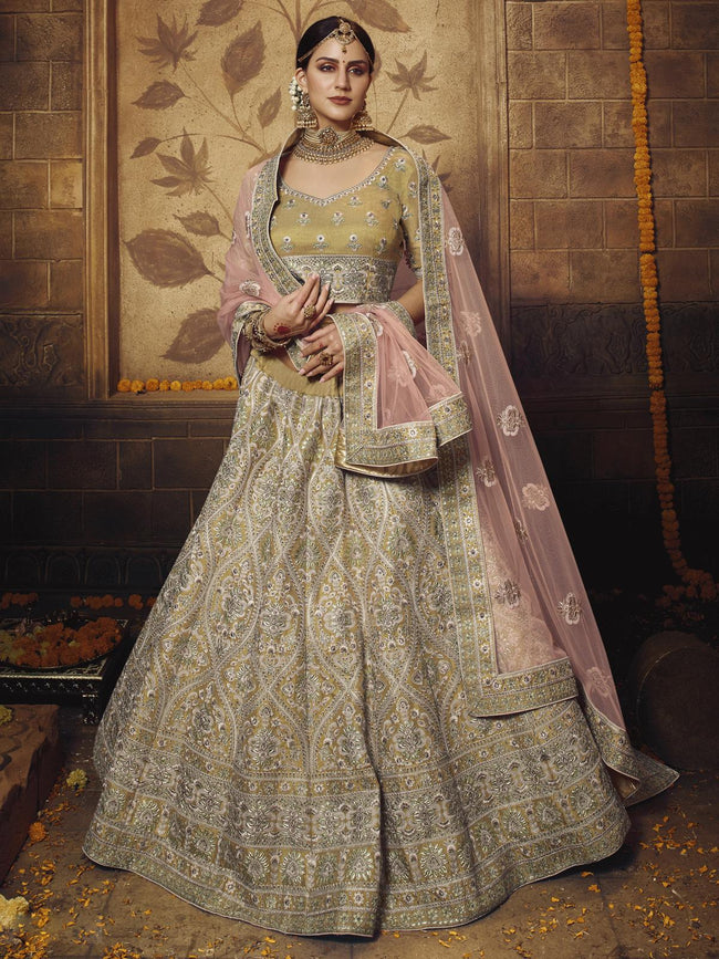 Golden Lehenga Choli Dupatta | Silk lehenga, Indian bridesmaid dresses,  Indian wedding lehenga