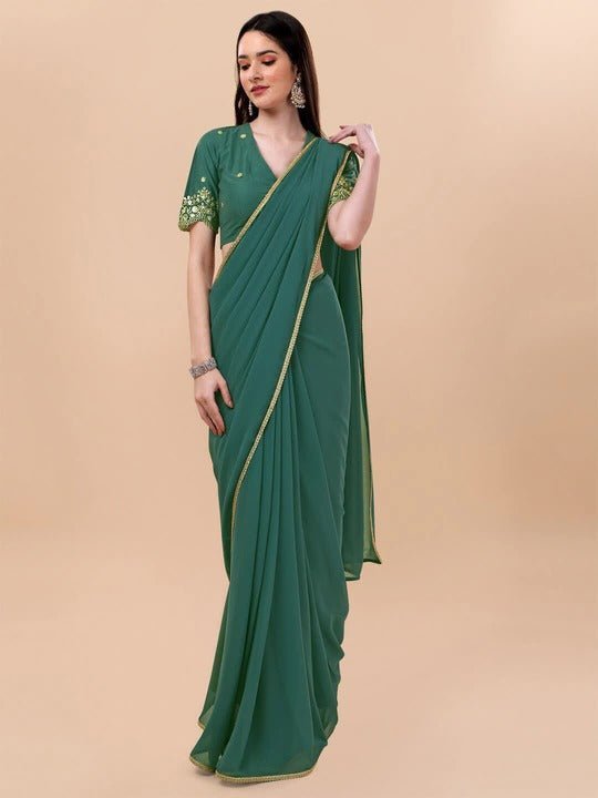 Special Offer Plain Silk Dark Green Saree With Weaved Border|SARV146832