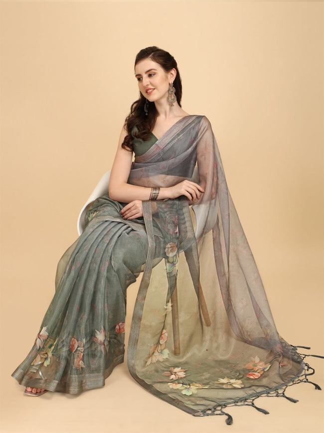 White organza silk digital floral printed saree | Organza saree, Bridal  saree, Indian wedding wear