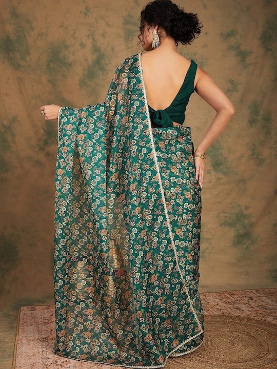 Green Organza Silk Saree With Handloom Weaving Work – Bahuji - Online  Fashion & Lifestyle Store