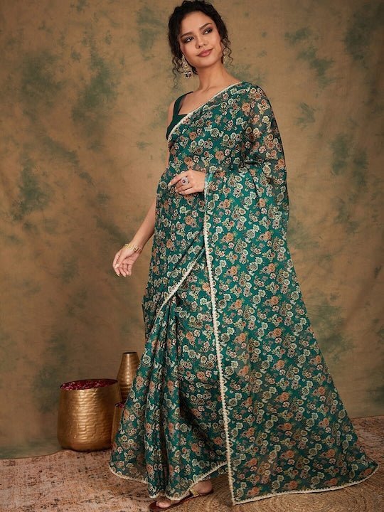 Green Embroidered Organza Saree - SR25239