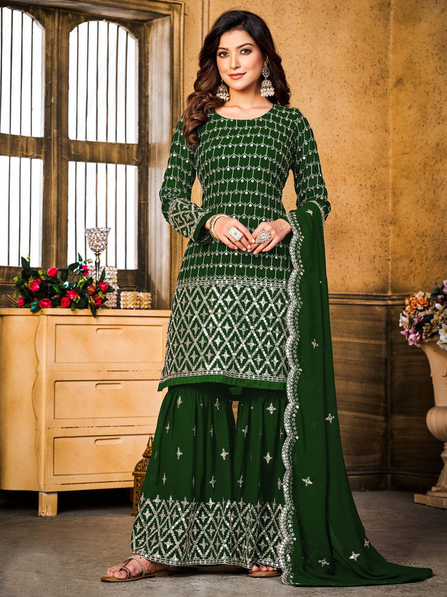 Buy Festival Wear Persian Green Embroidered Sharara Suit LSTV123616