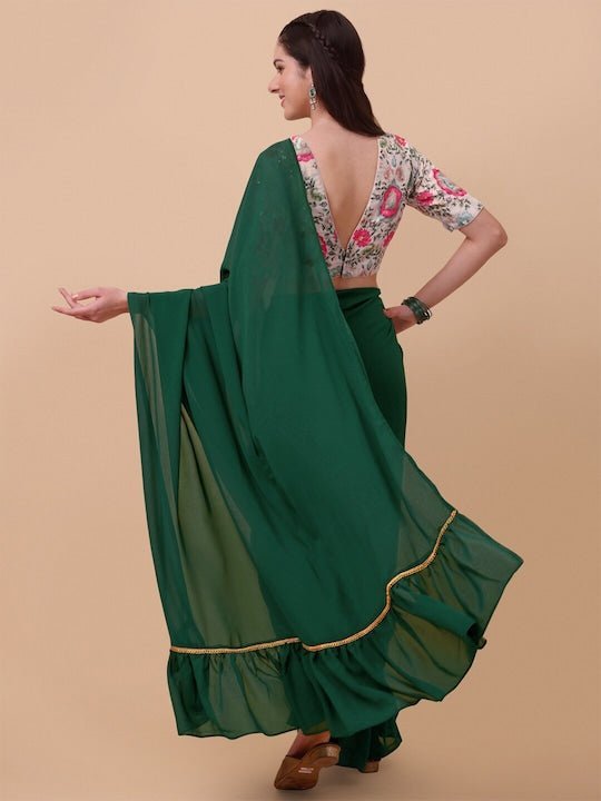 Women Green Solid Georgette Saree with Blouse Piece–