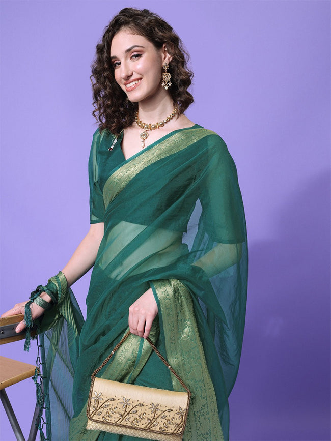 Emerald Green Banarasi Silk Saree - Shaaola.com