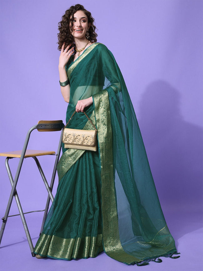 Coper Jari Design Trendy Green Color Saree – Amrutamfab