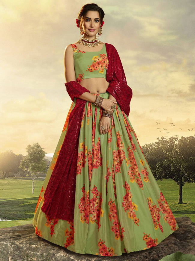 Lovely Red Satin and silk Bridal Lehenga Choli - LC3328