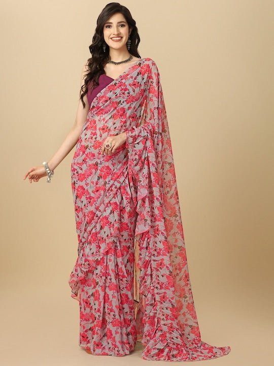 Buy Beige Floral Print Saree online-Karagiri