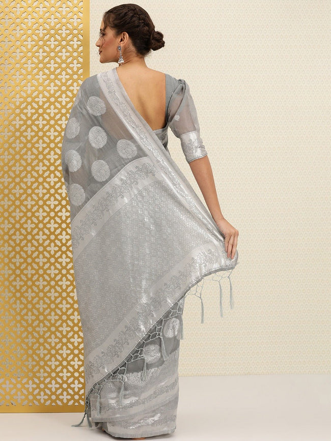 Ash Grey and Blue South Silk Saree – MySilkLove