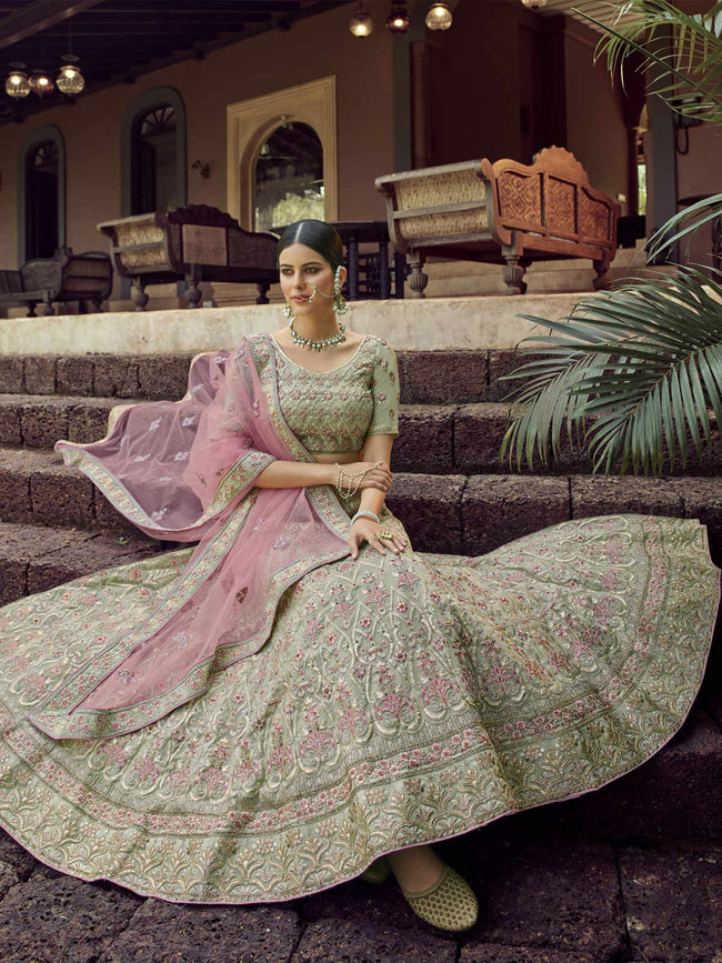 Photo of Light green and peach sequin work lehenga | Indian dresses, Indian  fashion, Formal evening dresses