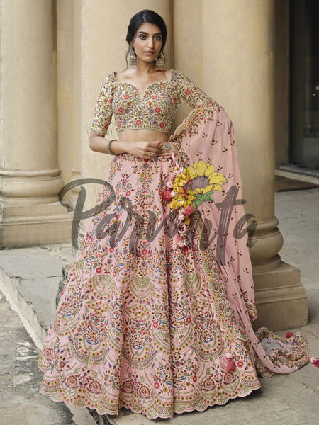 Buy Hot Pink Printed Gaji Silk Lehenga Choli Online At Zeel Clothing