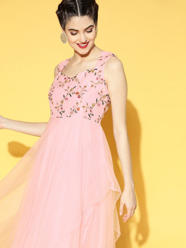 Rich Flower Digital Print Light Pink Color Gown - Clothsvill