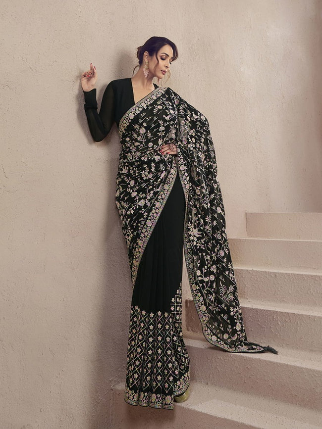 Buy Grootinn All Over Flower Design Japan Satin Saree For Girls and Womens  (Blouse:Black) Online at Best Prices in India - JioMart.