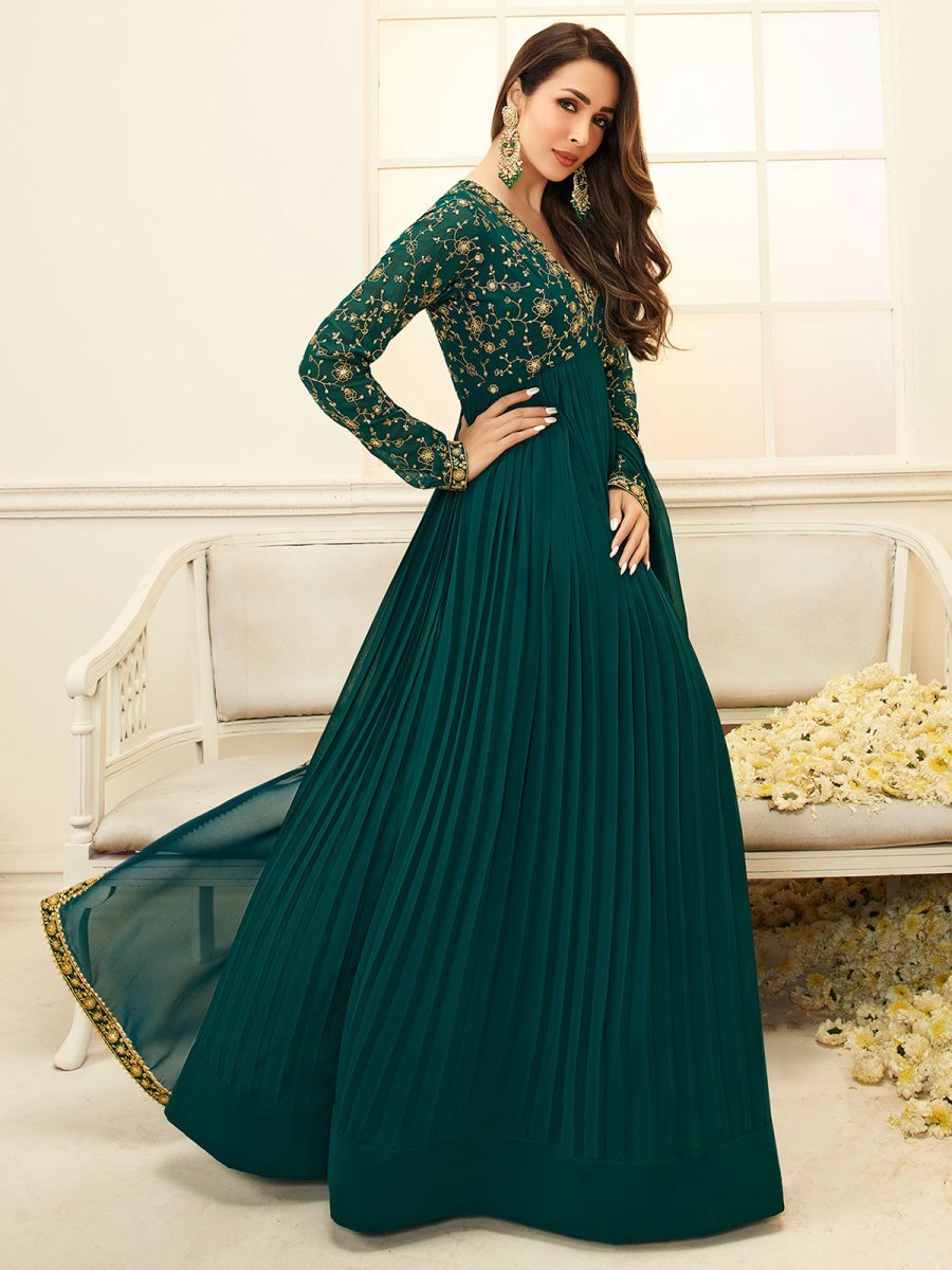 Buy Dark Green Latest Designer Party Wear Georgette Gown Suit  Anarkali  Suits