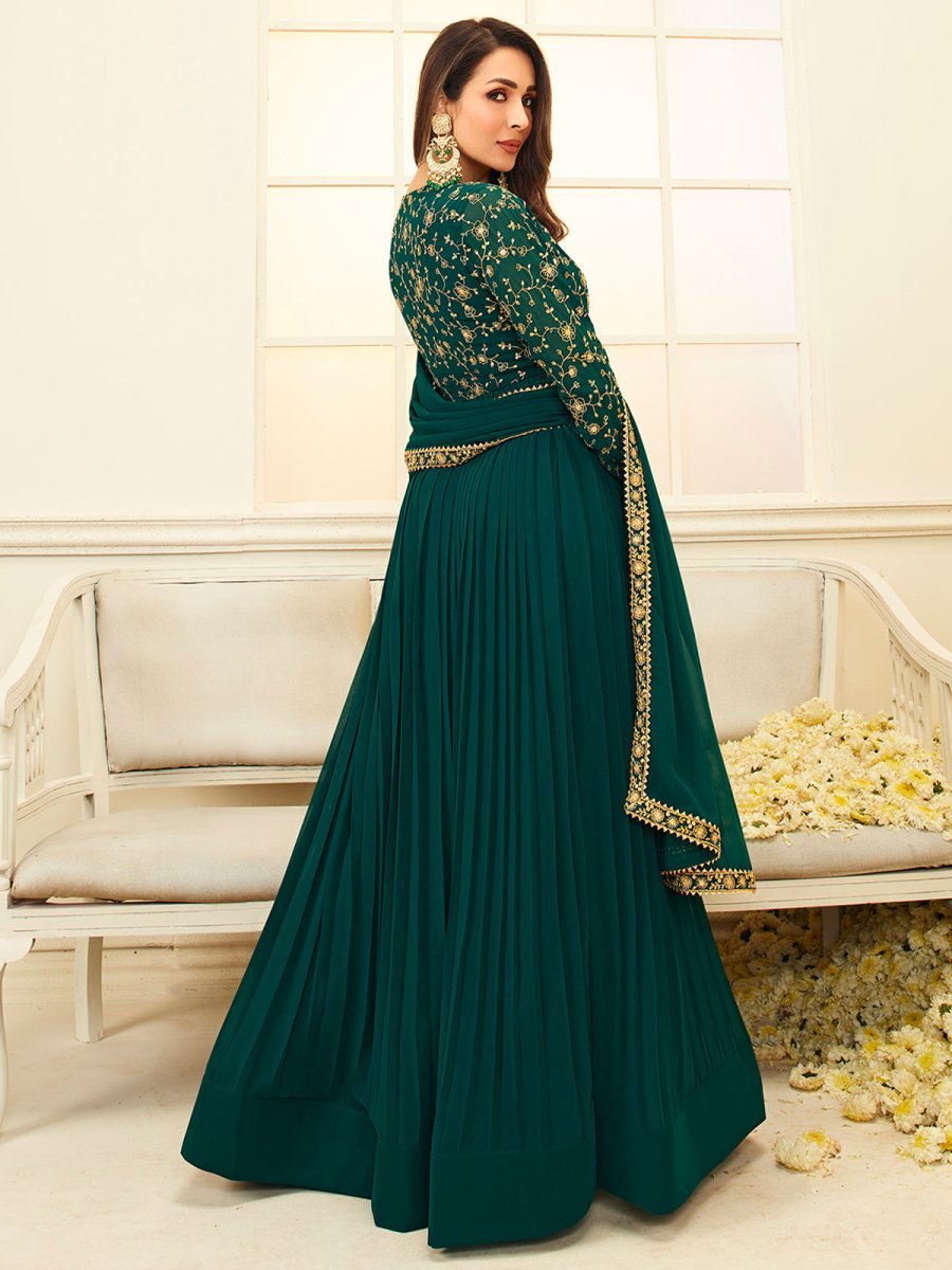 Bottle green red nice combination decent anarkali suit  New India Fashion