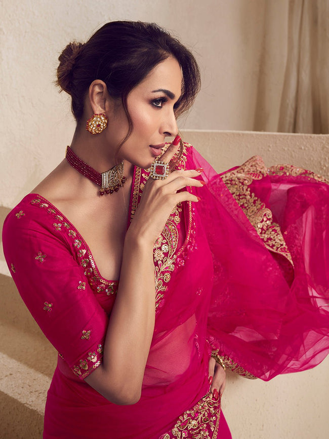 Malaika Arora Solid Maxi Dress with Floral Thread Embroidered Jacket