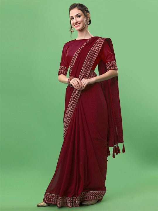 Chiffon Women Beige and Maroon Color Indian Saree at Rs 1700 in Surat