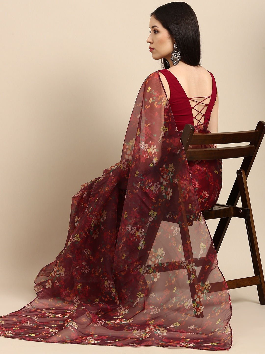 Buy MANSI Embellished Bollywood Organza Maroon Sarees Online @ Best Price  In India | Flipkart.com