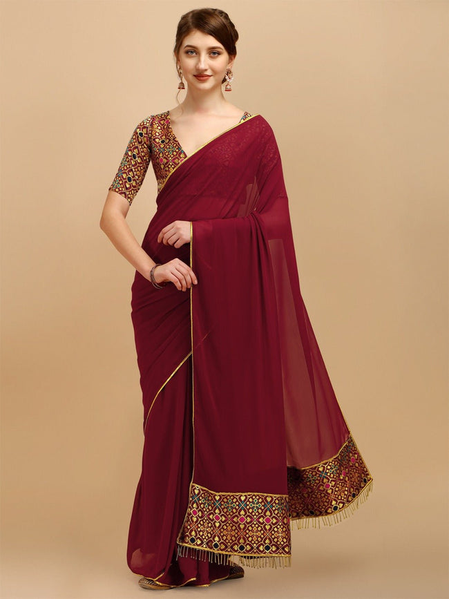 Buy Chayan Maroon & Golden Border Woven Design Banarasi Saree With  Unstitched Blouse Piece Online at Best Prices in India - JioMart.